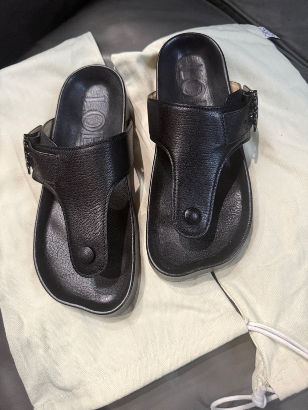 Loewe Black Leather Thong Sandals